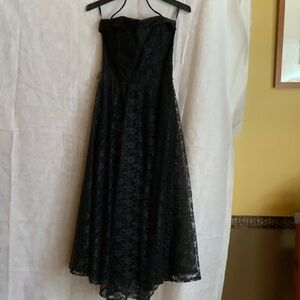 Elegant Black Lace midi length Strapless Dress